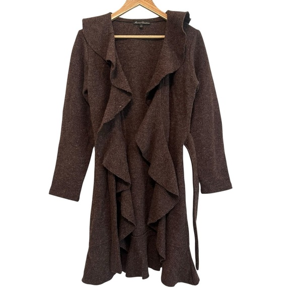 Marisa Christina Women's Small Wool Winter Belted Winter Wrap Casual Brown Coat - Picture 2 of 5